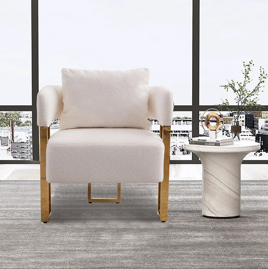 Modern Tufted Living Room Side Chair with Gold Metal Legs No Wheels for Home Office & Bedroom Dressing Area