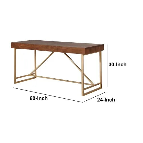 Modern Wooden Writing Desk with Metal Legs Walnut Brown Finish Storage Eco-Friendly & Durable for Home Office and Living Room