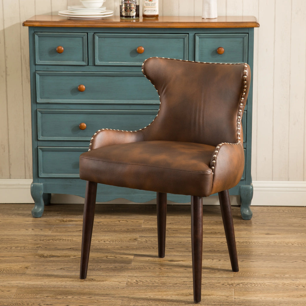 Viking Tufted Button Back Barrel Chair with Nailhead, Brown