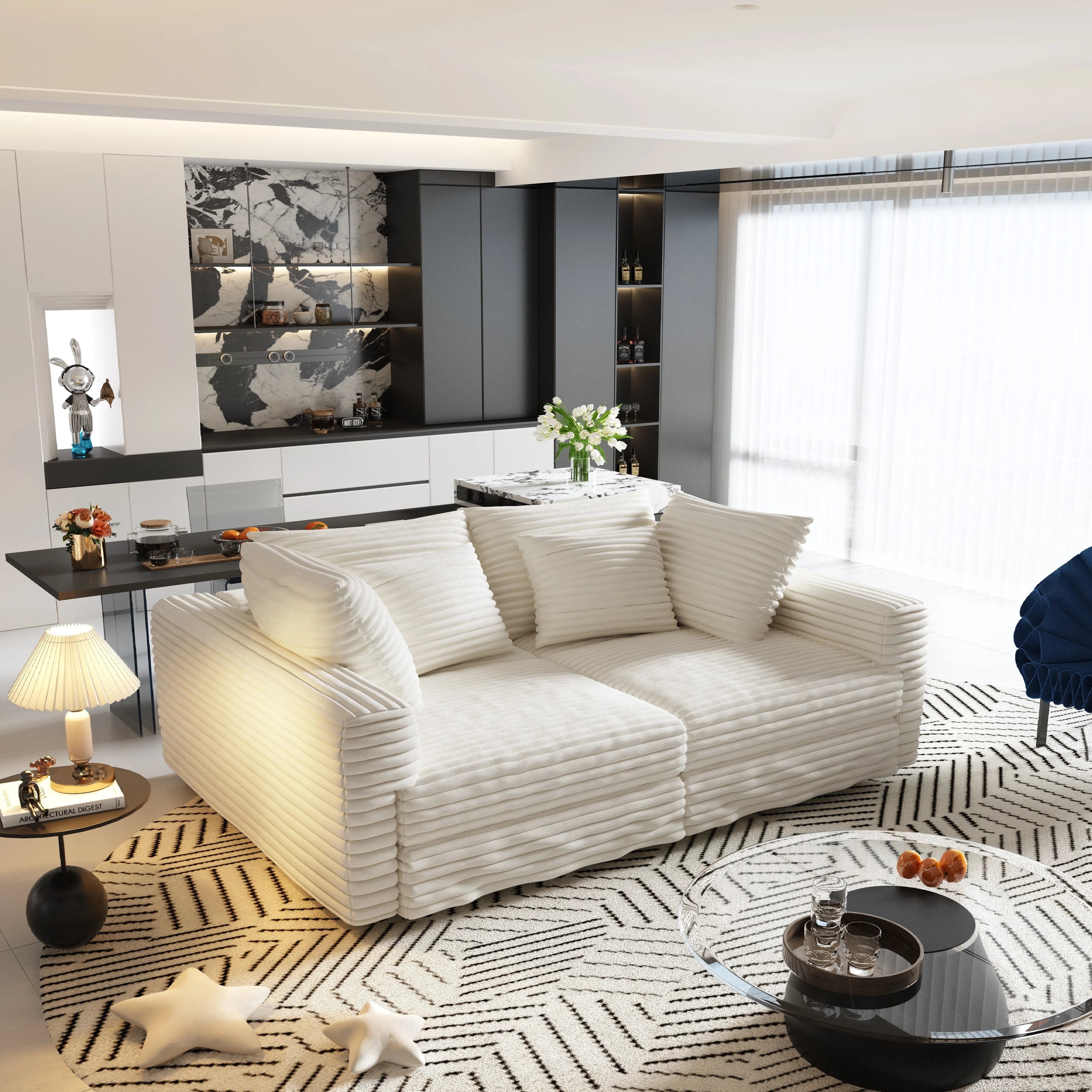 Plush Corduroy 4-Seat Sofa,Modern Comfy Upholstered Sofa Cloud Couch,Deep Seat Couches with Soft Pillows