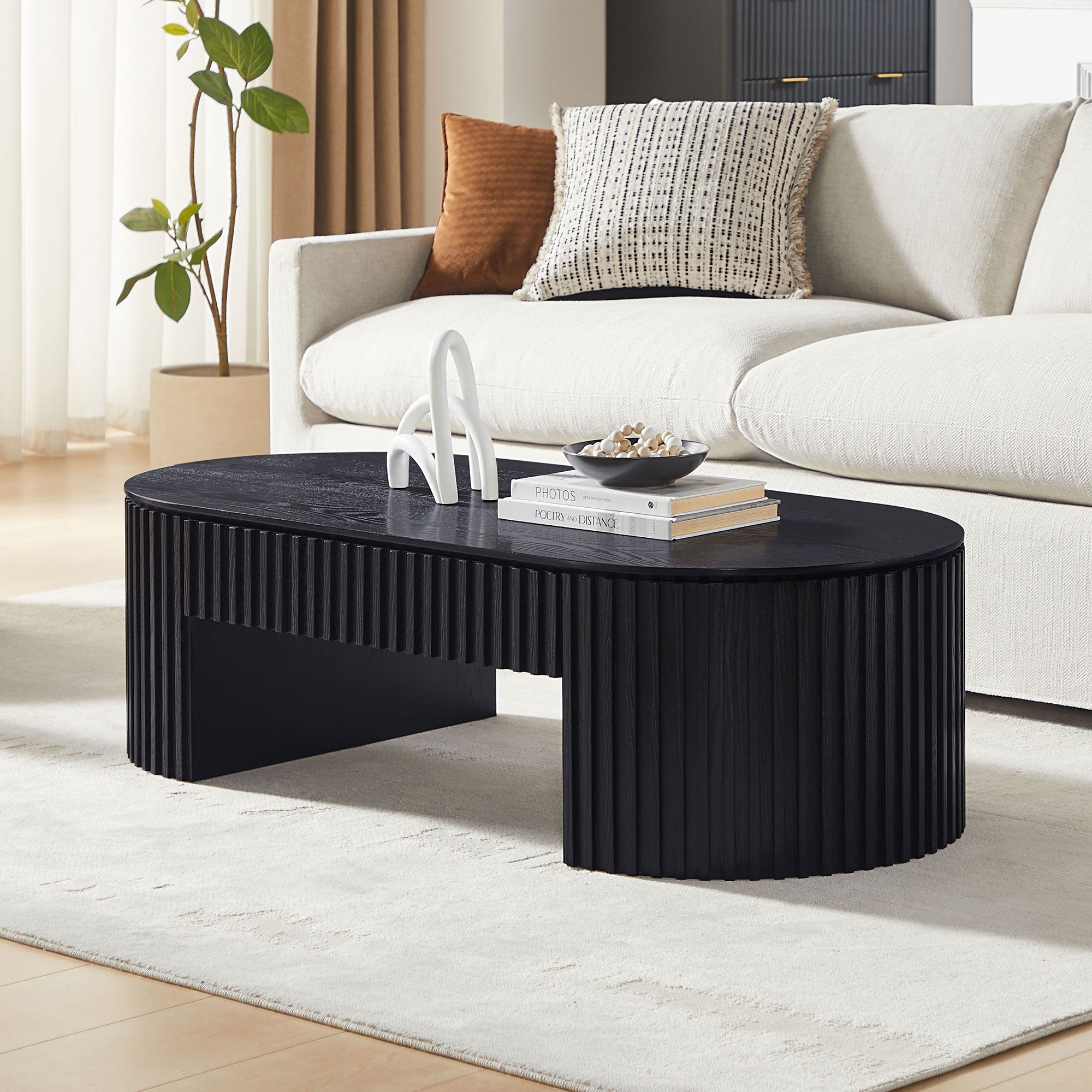 Modern Fluted Oval Coffee Table