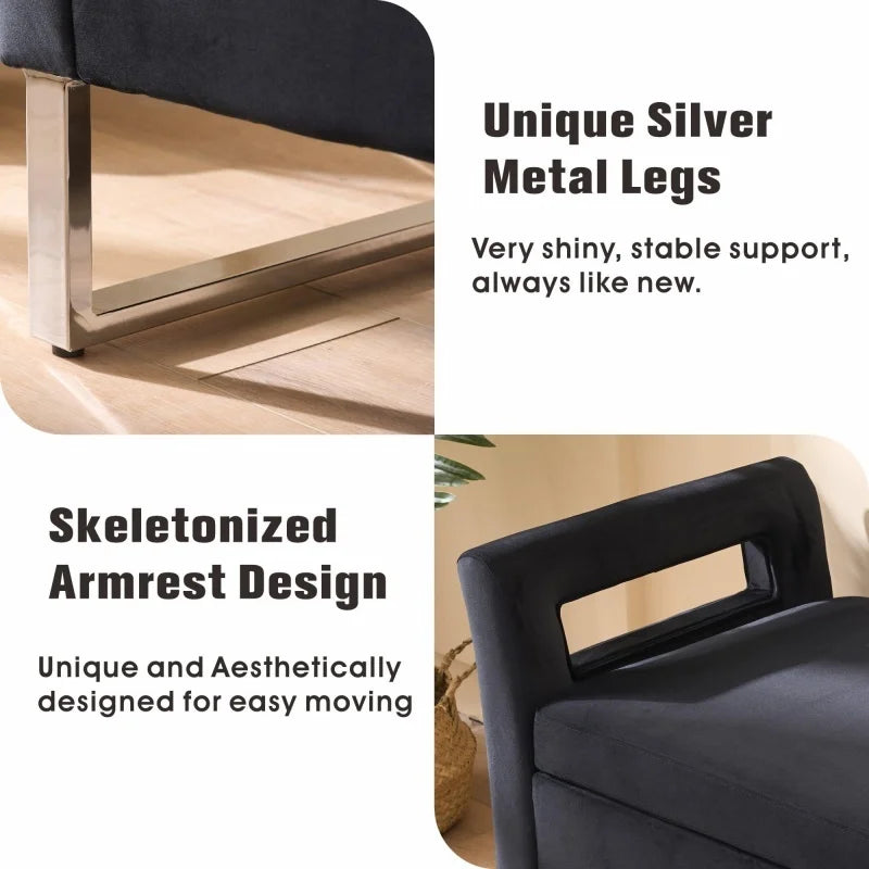 SZ 67.91"Wide Velvet Storage Soft Bench Ottoman with Armrests for Entryway and Bedroom