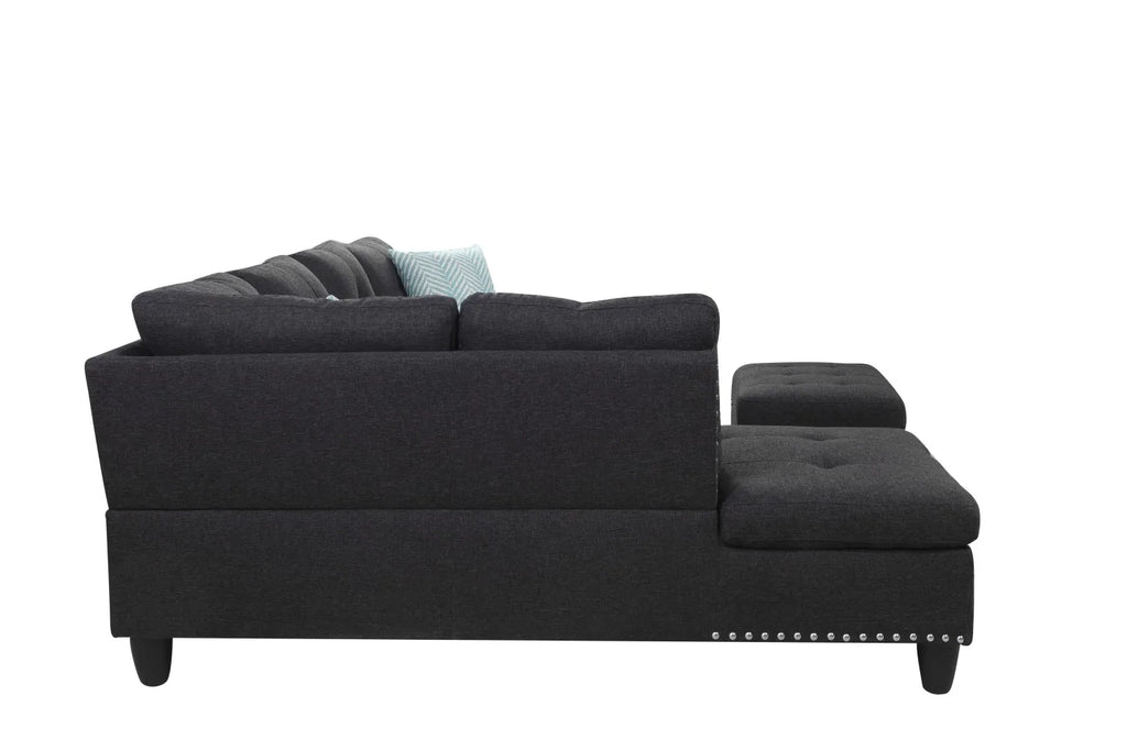 98" Wide Three Seat Left Hand Facing L-Shaped Corner Sectional Sofa Storage Ottoman Eco-Friendly Durable Linen Upholstery Sofa