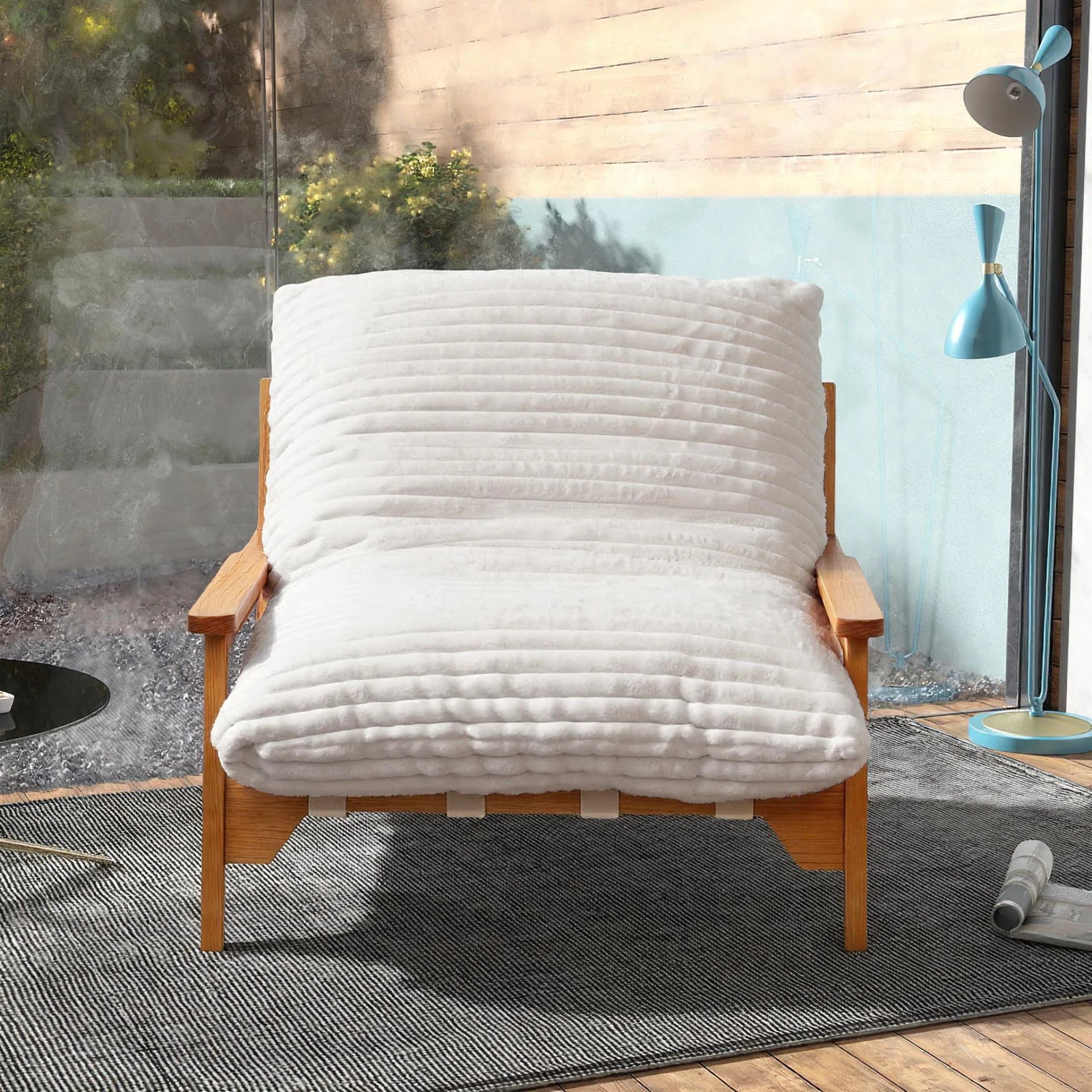 Atunus Solid Wood Lazy Sofa Chair Furniture for Balcony Indoor Beige Sponge Down Filled Sofa With Double Armrests Single Couch