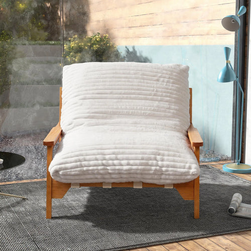 Atunus Solid Wood Lazy Sofa Chair Furniture for Balcony Indoor Beige Sponge Down Filled Sofa With Double Armrests Single Couch