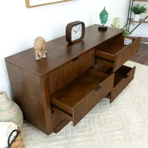 Mid Century Modern Solid Pine Wood Dresser with 6 Drawers TV Stand for Bedroom and Living Room Storage