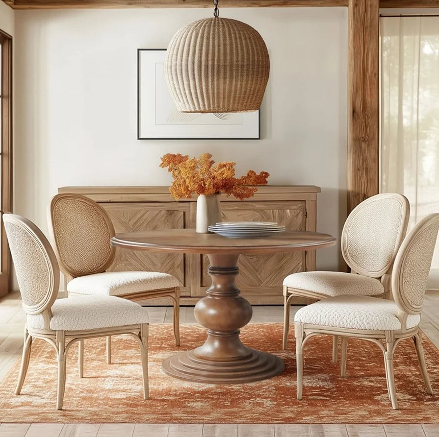 46" Round Pedestal Dining Table Walnut Modern Solid Wood Assembled