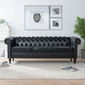 Vintage Black Tufted Genuine Leather Sofa Couch Luxury Living Room Chesterfield 3 Seat Set Convertible Hotel Lobby Furniture