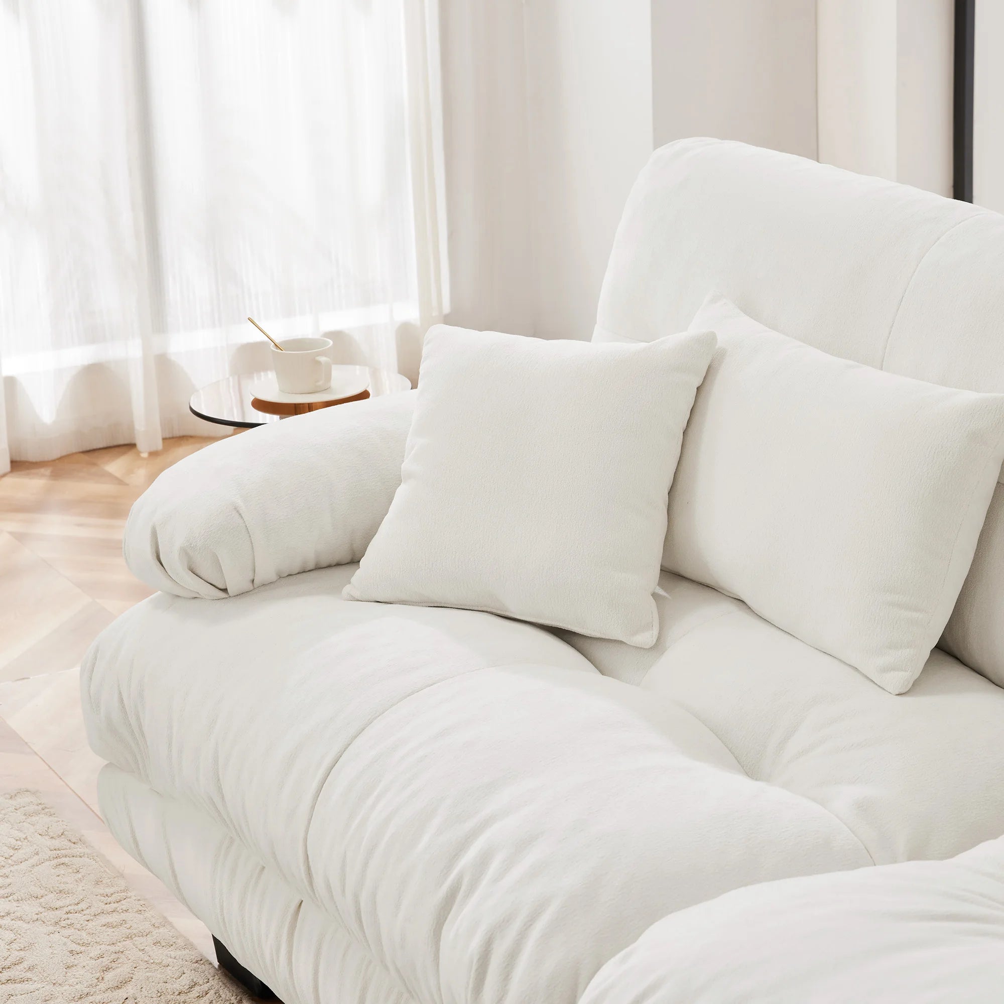 Cloud Couch Modern Square 2-Seater Chenille Sofa for Living Room White with 2 Lumbar & 2 Throw Pillows