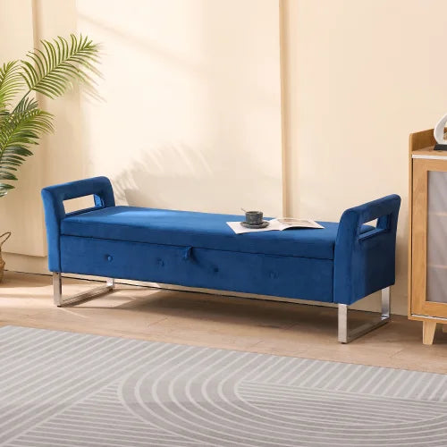 SZ 67.91"Wide Velvet Storage Soft Bench Ottoman with Armrests for Entryway and Bedroom