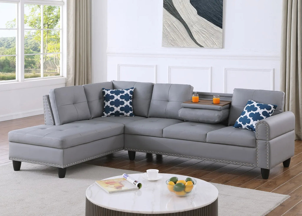 3-Piece L-Shaped Faux Leather Sofa Bed Set with Storage Ottoman Modular Design Eco-Friendly & Durable for Living Room