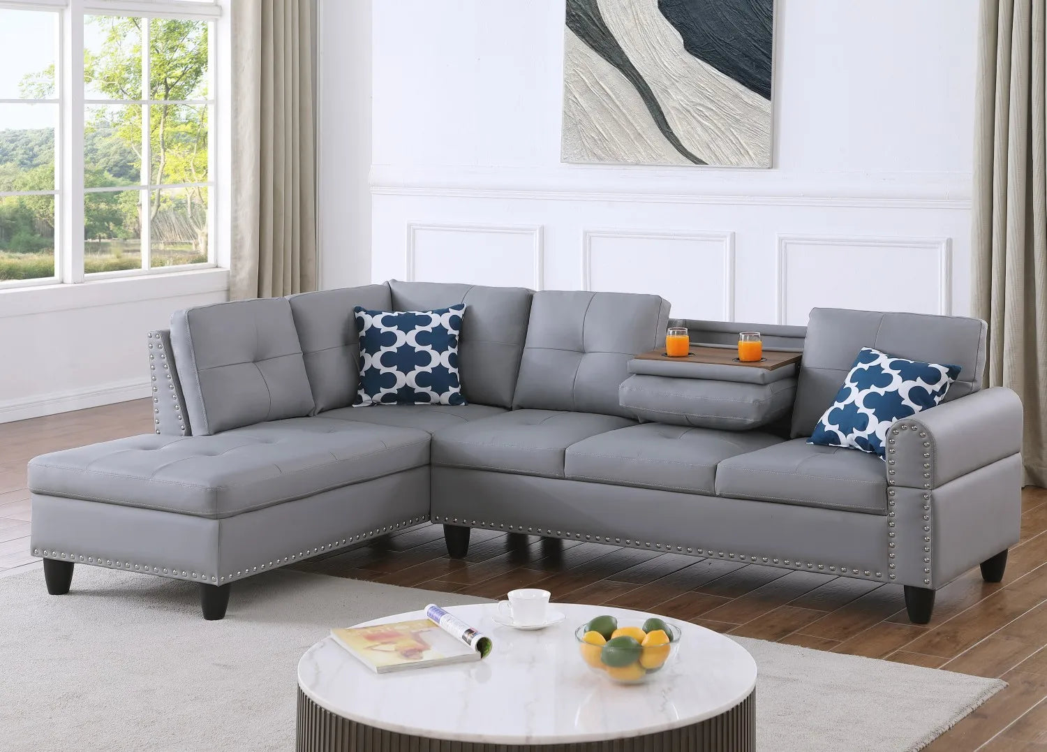 3-Piece L-Shaped Faux Leather Sofa Bed Set with Storage Ottoman Modular Design Eco-Friendly & Durable for Living Room