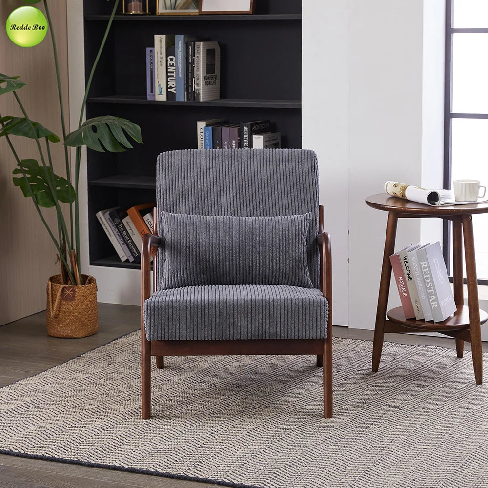 In Stock Modern Nordic Upholstered Accent Living Room Chair Solid Wood Lounge Chair For Coffee House Reading Room Armchair 5373