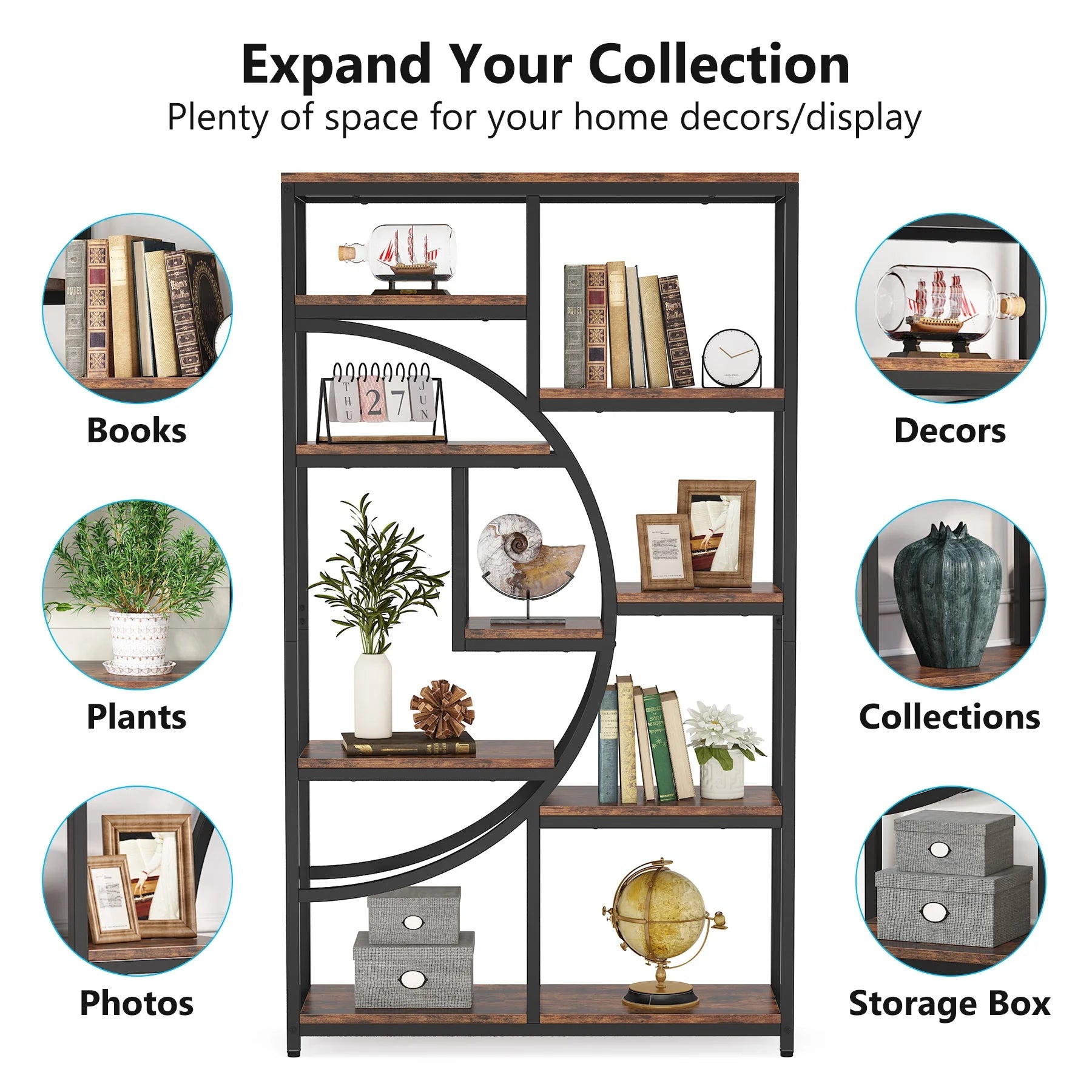 Modern Arched Open Display Bookcase